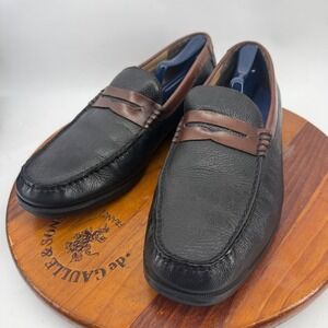 Florsheim Leather Penny Loafers Mens 12 Black Brown Two Tone Moc Toe Shoes EUC
